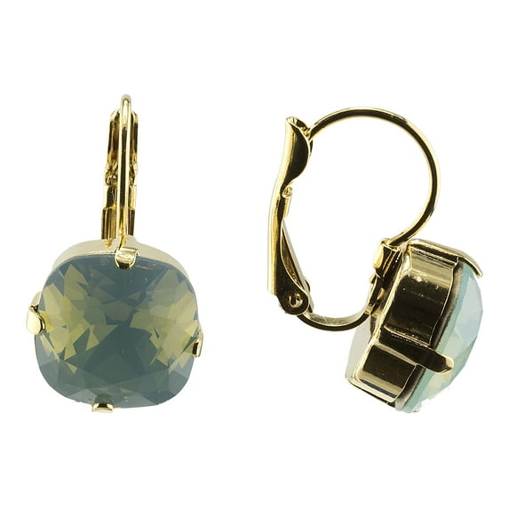 Swarovski Element Pacific Opal 12mm Cushion Cut Earrings Nickel Free