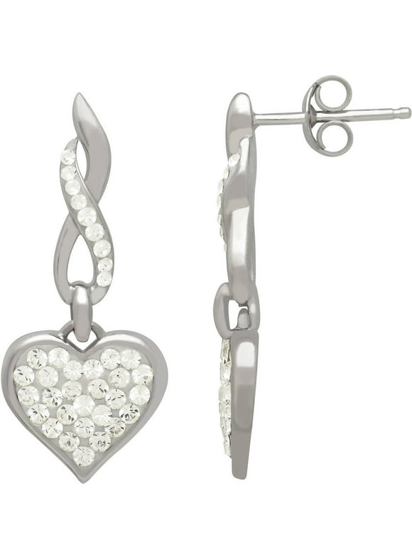 Swarovski Element Sterling Silver Heart Drop Earrings