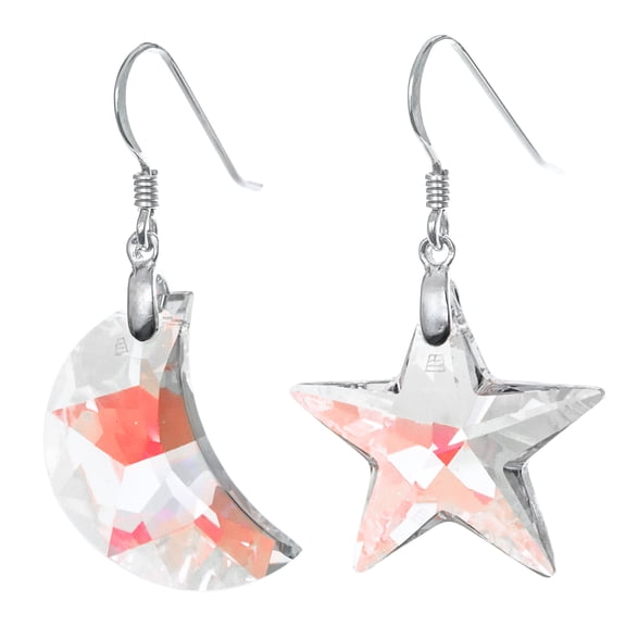 Swarovski Elements Aurora Borealis Start & Moon Sterling Silver Dangle Earrings
