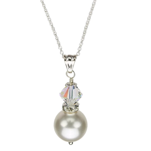 Swarovski Elements Crystal and Simulated Pearl Pendant Sterling Silver Cable Chain Necklace, 16"
