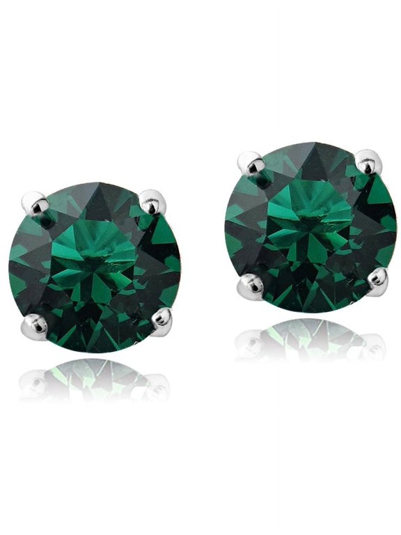 Swarovski Elements Emerald May Birthstone Stud Earrings in Gold Tone