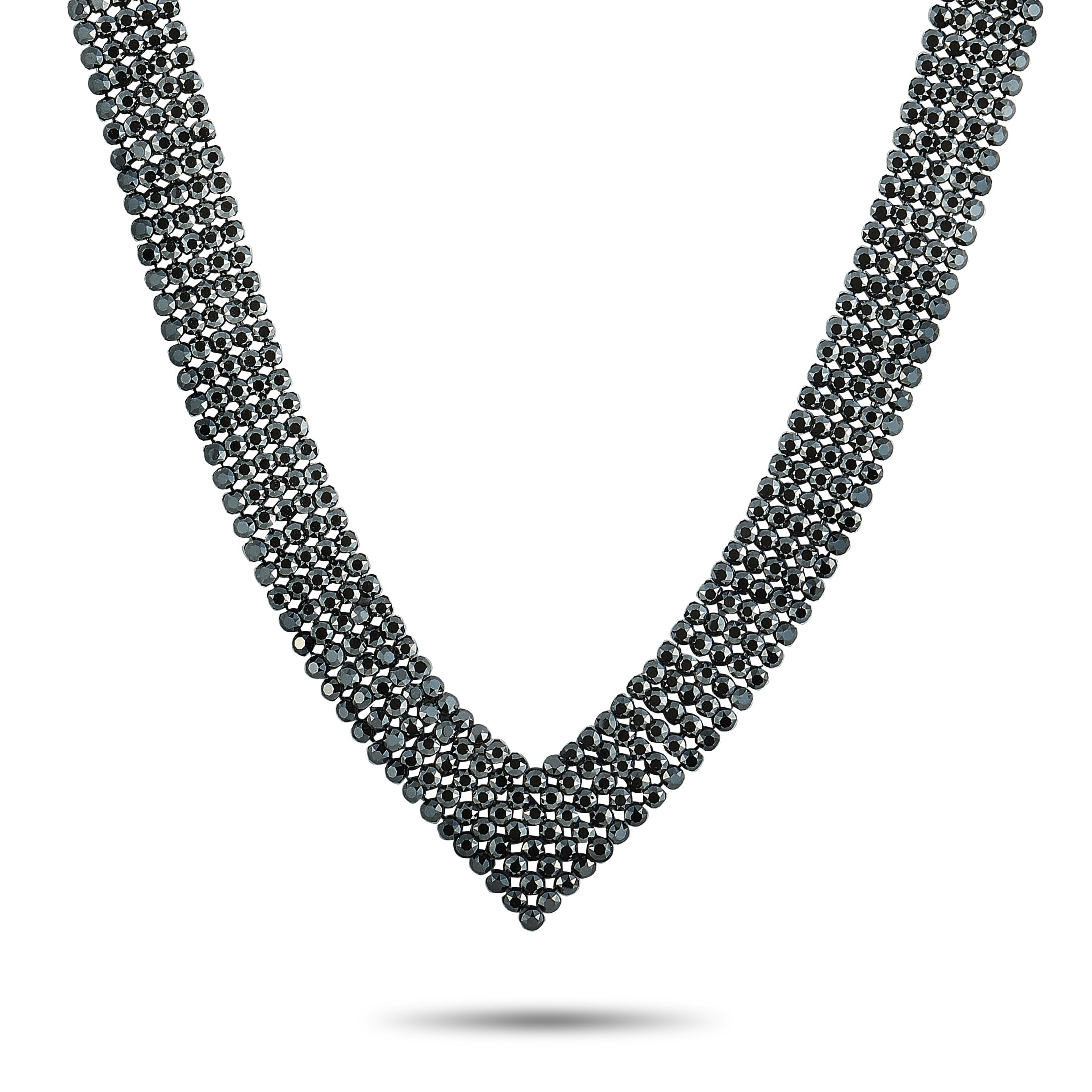 Swarovski Fit Rhodium-Plated Stainless Steel Black Crystal Collar 