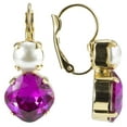 thumbnail image 1 of Swarovski Gold Fuschia 12MM Cushion Cut and White Pearl 8mm Leverback Earrings Nickel Free, 1 of 4