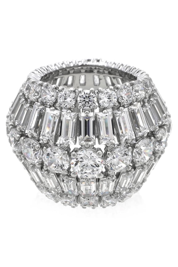 Hyperbola Cocktail Ring Large Rows Rhodium Shiny White, Size 50 (US 4.75)