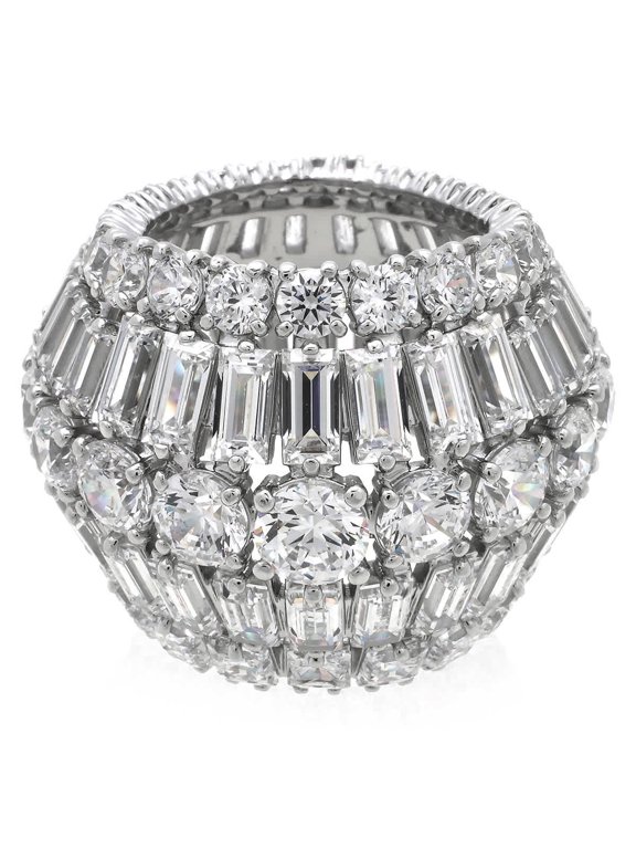 Hyperbola Cocktail Ring Large Rows Rhodium Shiny White, Size 50 (US 4.75)