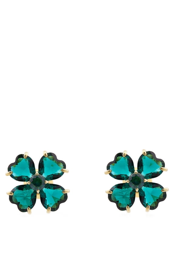 Idyllia Pierced Earrings Stud Clover Gold Shiny Green