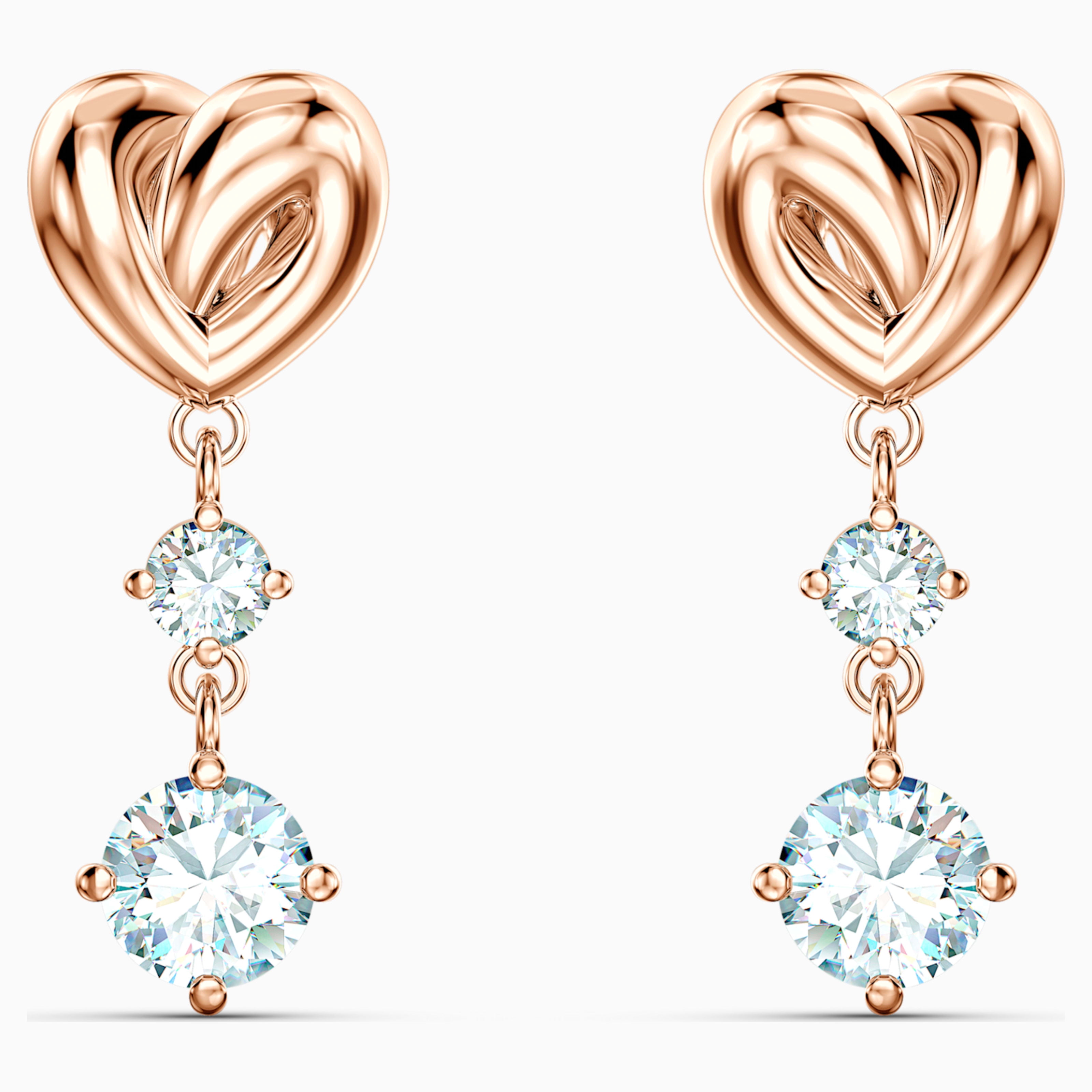 Rose Gold Heart Pendant Earrings with Swarovski Crystals
