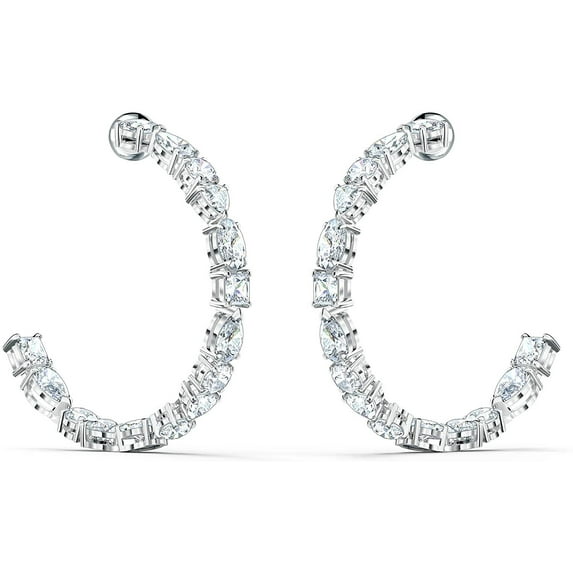 SWAROVSKI Women's Tennis Deluxe Mixed Hoop Pierced Crystal Earrings, White Crystal, Rhodium Plated, One Size 5562128