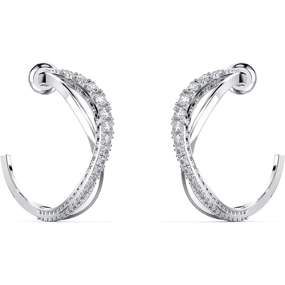 SWAROVSKI Women's Twist Hoop Pierced Earrings, White Crystal, Rhodium ...