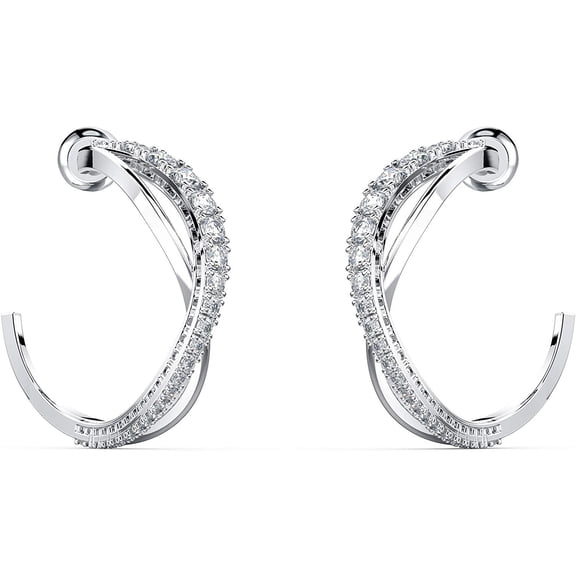 SWAROVSKI Women's Twist Hoop Pierced Earrings, White Crystal, Rhodium Plated 5563908, One Size