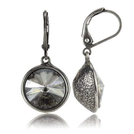 Swarovski Lever Back Casted Dangle Drop Earrings Silver 12mm Rivoli Nickel Free