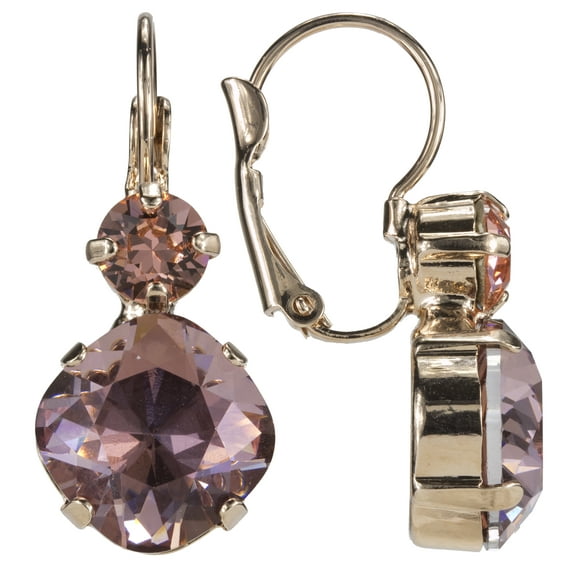 Swarovski Lever back Earrings 12mm Cushion Cut Antique Pink and 6mm Rose Peach Nickel Free