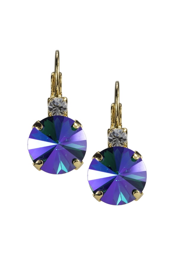 Swarovski Lever back Earrings 12mm Rivoli Emerald Glacier Blue Nickel