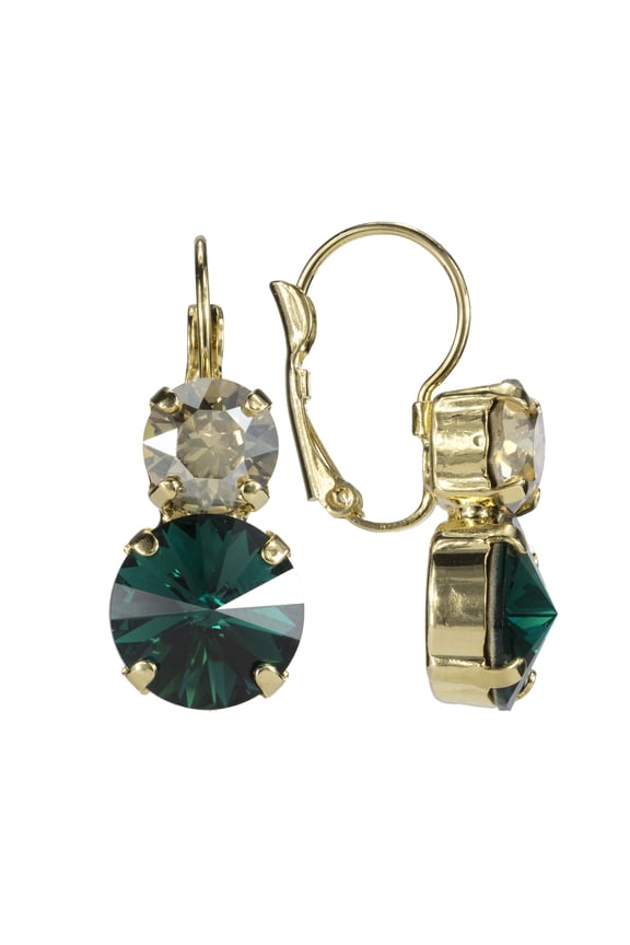 Swarovski Lever back Earrings 12mm Rivoli Emerald and 8mm Golden Shadow Nickel Free