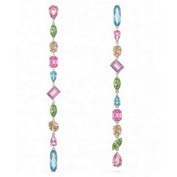 Swarovski Light Multicolored Rhodium Plated Gema Long Drop Earrings