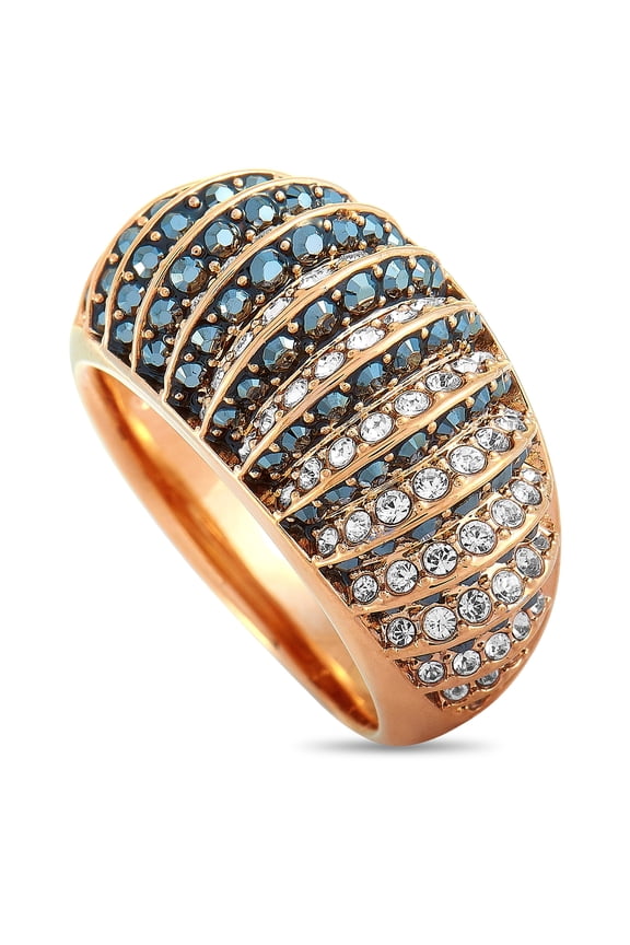 Luxury 18K Rose Gold-Plated Stainless Steel Black and Clear Crystal Ring