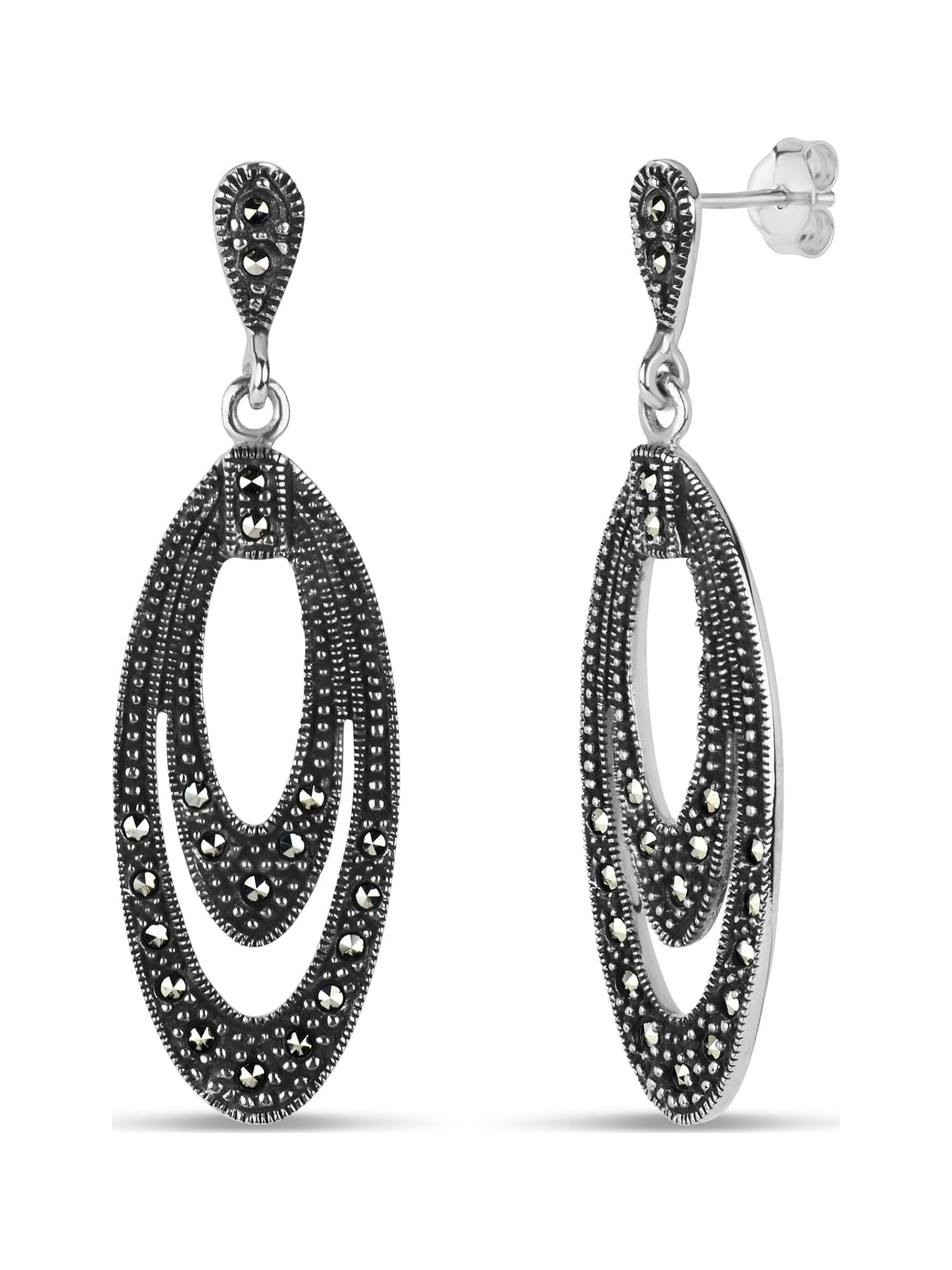 Swarovski Marcasite Sterling Silver Oxidized Double Oval Shaped Drop Earrings Walmart