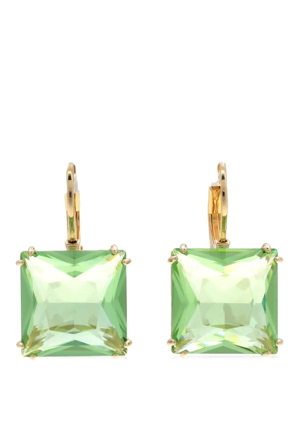 Millenia Green Gold-Tone Plated Square Cut Drop Earrings