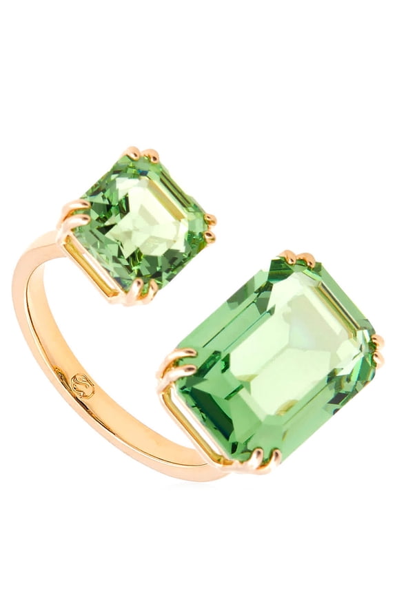 Millenia Ring Square Cut Green Gold Tone Rhodium Plated, Size 55 (US 6.75)