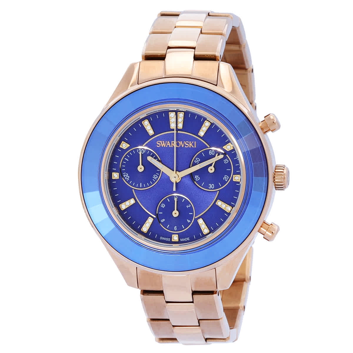 SWAROVSKI CRYSTAL CHRONOGRAPH WATCH Swarovski Black Crystal Bezel Chronograph Leather Watch main image 4