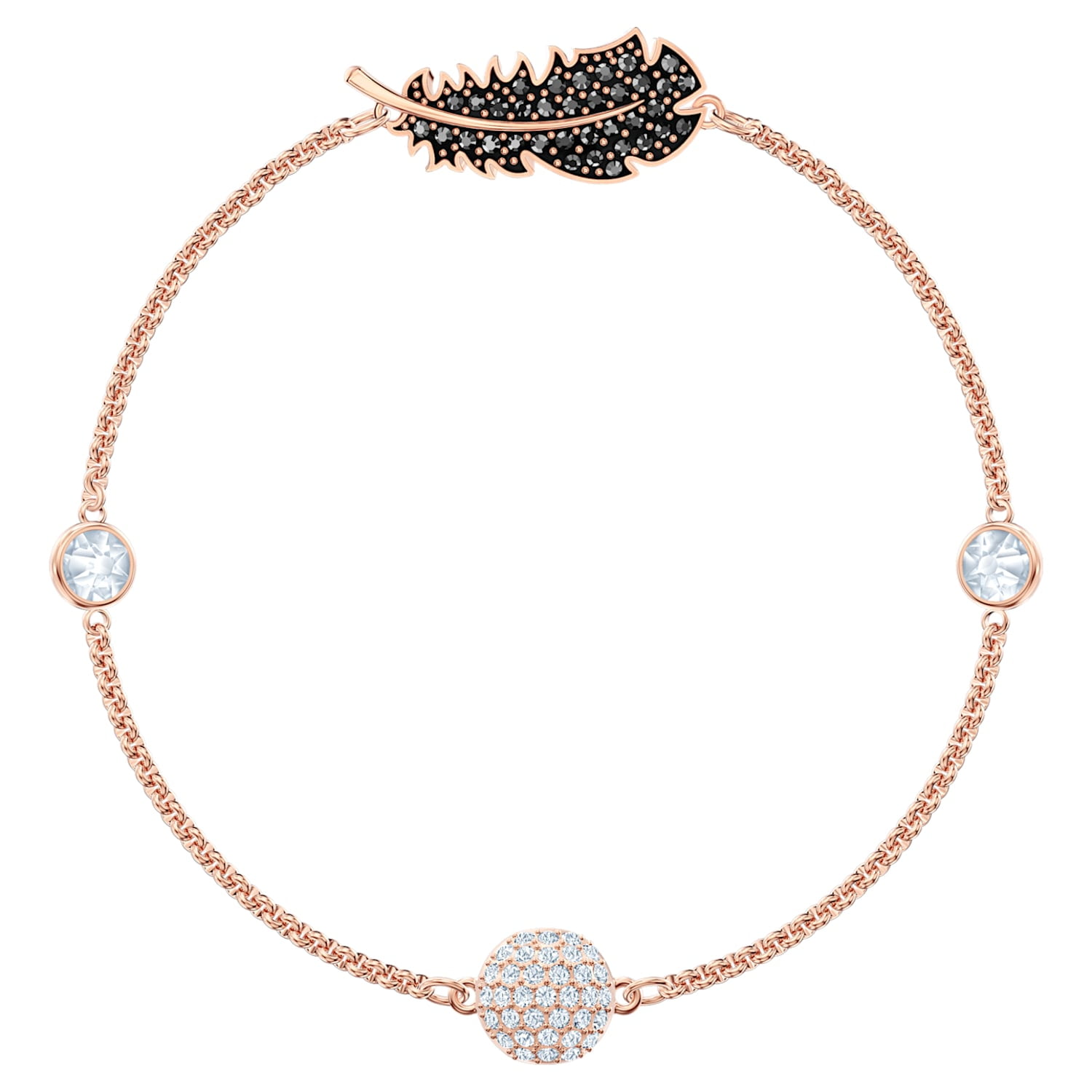 Swarovski Remix Feather Strand Bracelet Black Rose gold Medium