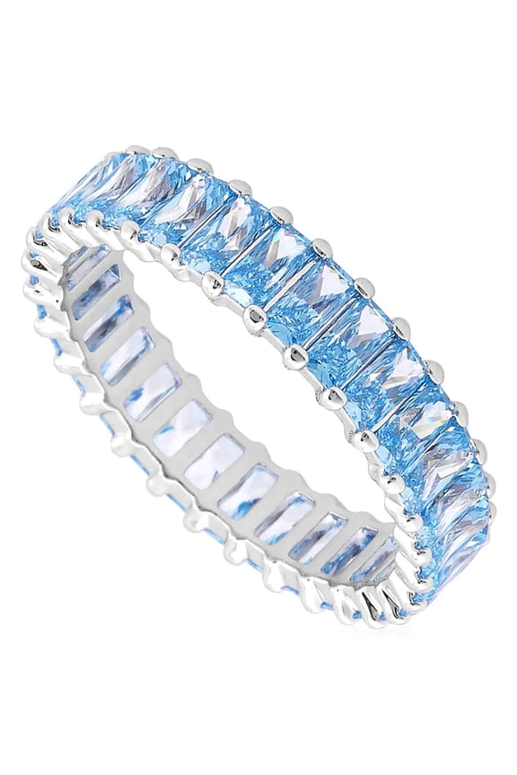 Rhodium Plated Blue Baguette Cut Matrix Ring, Size 50 (US 4.75)