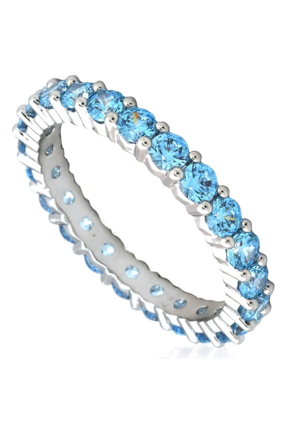 Rhodium Plated Blue Round Cut Matrix Ring, Size 58 (US 8)