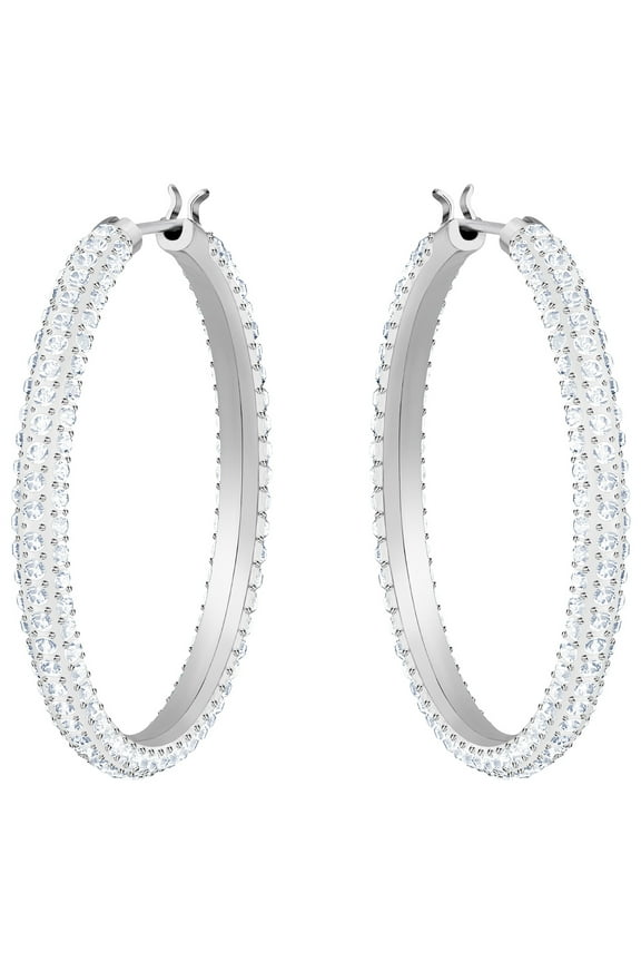 Stone Hoop Pierced Earrings -
