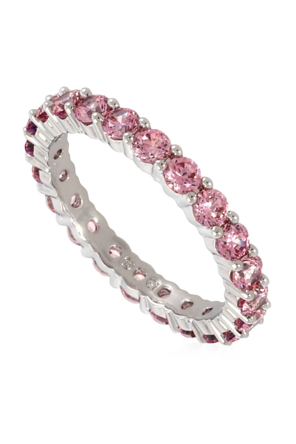 Rhodium Plated Pink Round Cut Matrix Ring, Size 55 (US 6.75)