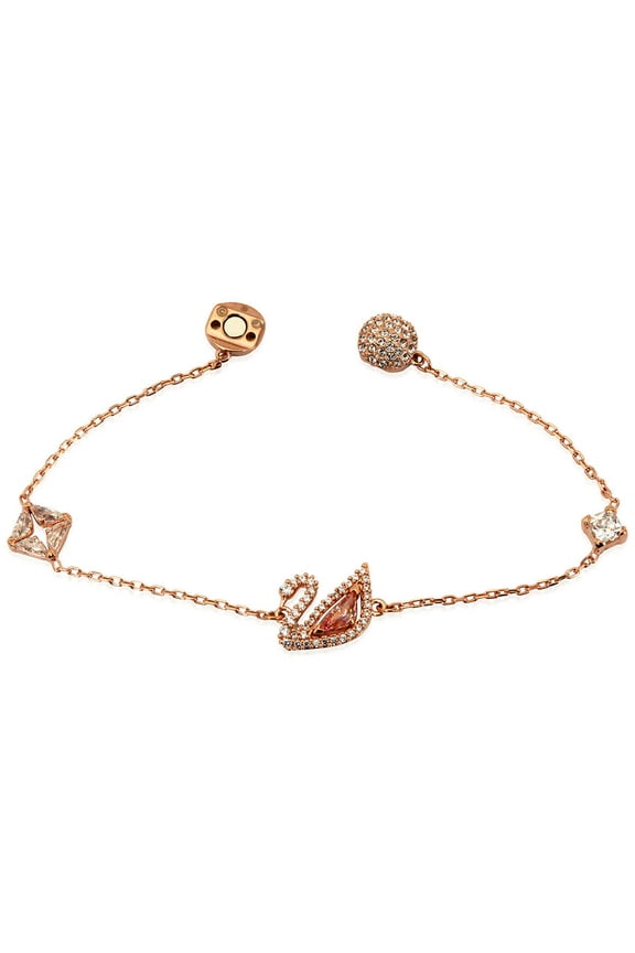 Rose Gold-Tone Plated Pink Swan Bracelet, Size Large