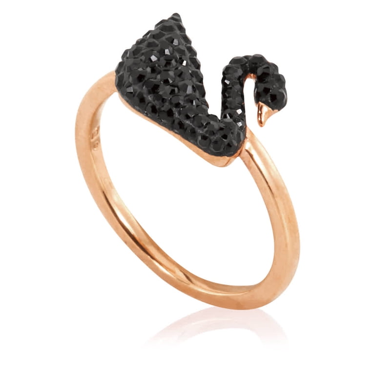 Swarovski Rose-gold Tone Plated Black Iconic Swan Ring, Size