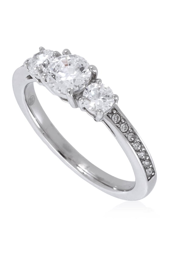 Silver,Tone Round Cut Attract Trilogy Ring, Size 55 (US 6.75)