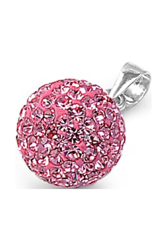 Swarovski Simulated Crystal Pave Sphere Pendant Sterling Silver Pink