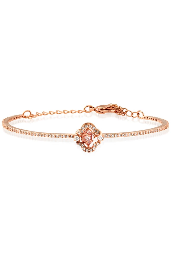 Rose-gold Tone Plated Sparkling Dance Clover Bangle