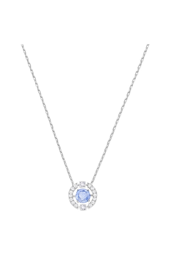 Sparkling Dance Round Necklace - Blue - Rhodium Plated -