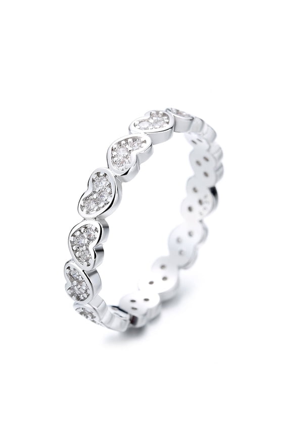 Sterling Silver Heart Ring With Simulated Diamonds