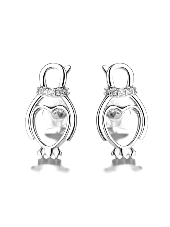 Amy and Annette Sterling Silver Penguin Heart Earring with Crystal