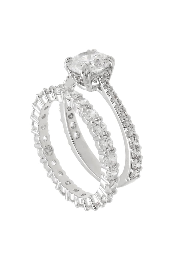 Stilla Rhodium Plated Ring Set (2), Size 58 (US 8)