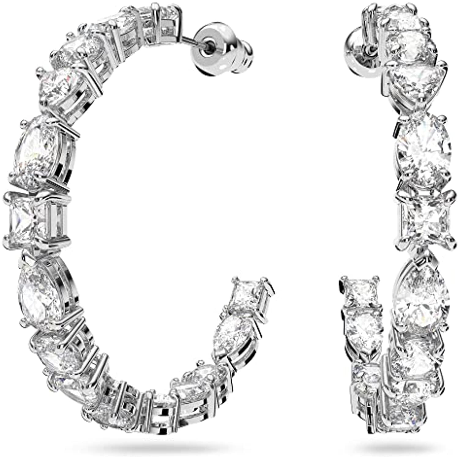 SWAROVSKI Tennis Deluxe Women's Hoop Pierced Earrings with White Crystal in a Rhodium Plated Setting
