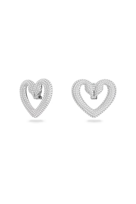 Una Clip Earrings Heart - Large - White - Rhodium Plated