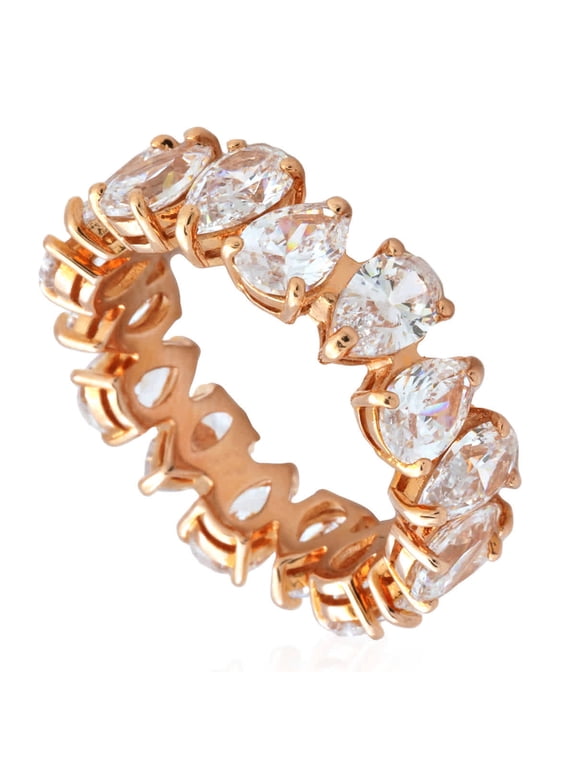 Vittore Pear Cut Crystals, White, Rose,gold Tone Plated Ring, Size 55 (US 6.75)