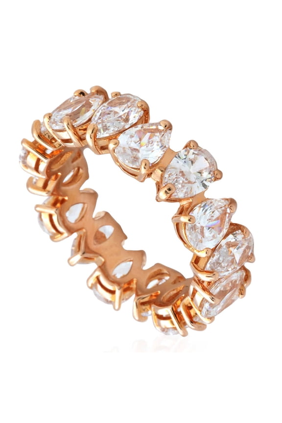 Vittore Pear Cut Crystals, White, Rose,gold Tone Plated Ring, Size 55 (US 6.75)