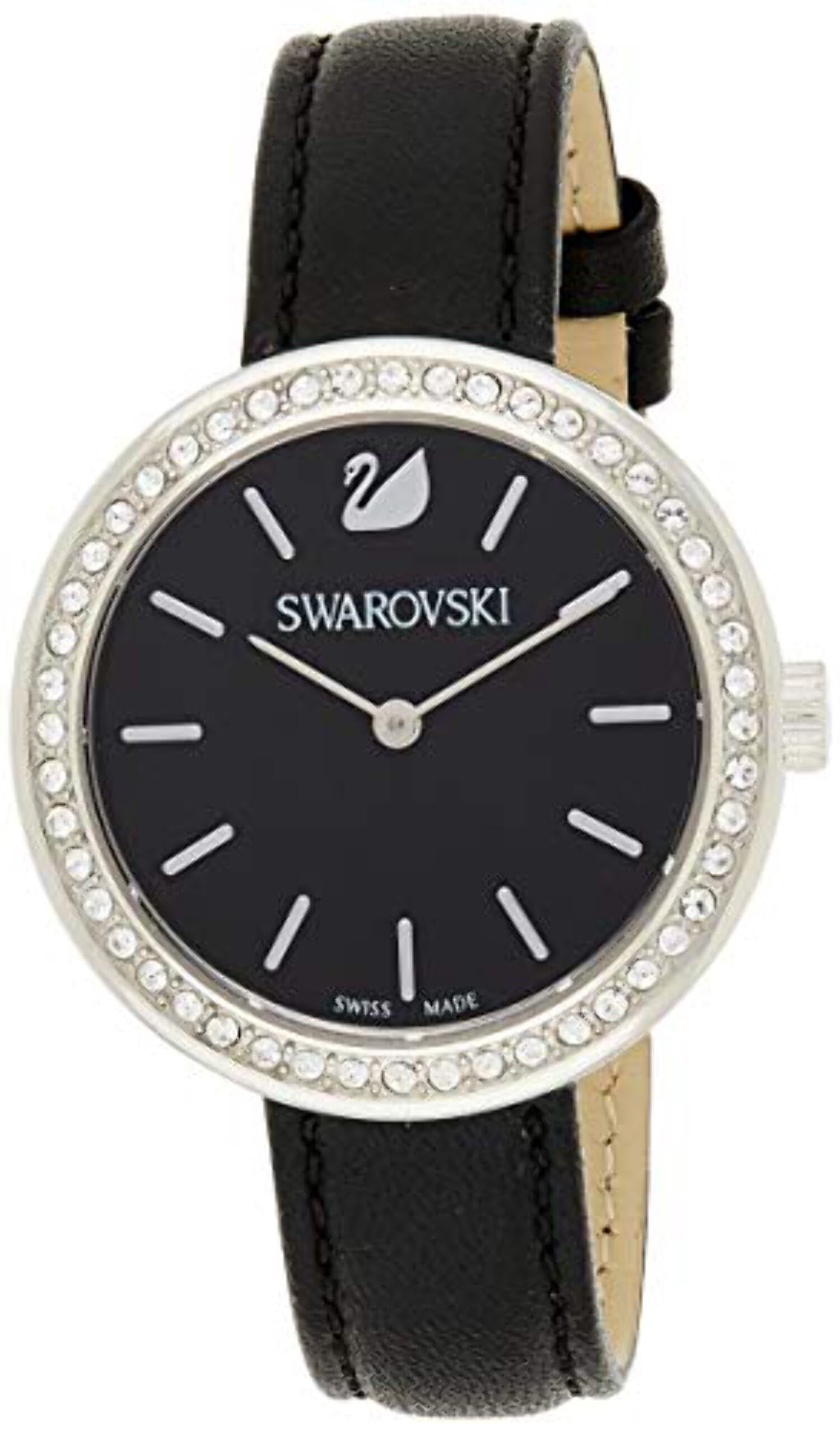 SWAROVSKI Black Leather Dreamy Silver  Women\'s Watch Swarovski Crystal Flower Black Dial Black Leather Strap  main image 2