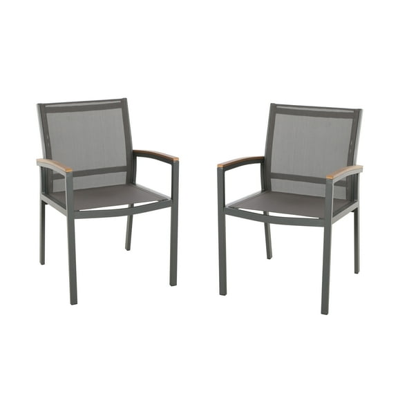 Swarthmore Outdoor Aluminum Dining Chairs, Set of 2, Natural and Gray Mesh