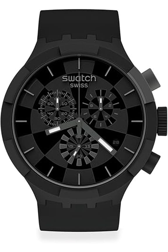 Big Bold Chrono Unisex Watch Casual Plastic Black Automatic Waterproof Checkpoint Black SB02B400
