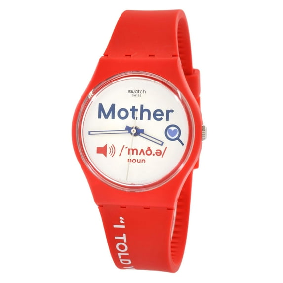 Swatch GZ713 Unisex All About Mom Quartz Red Rubber Strap Watch