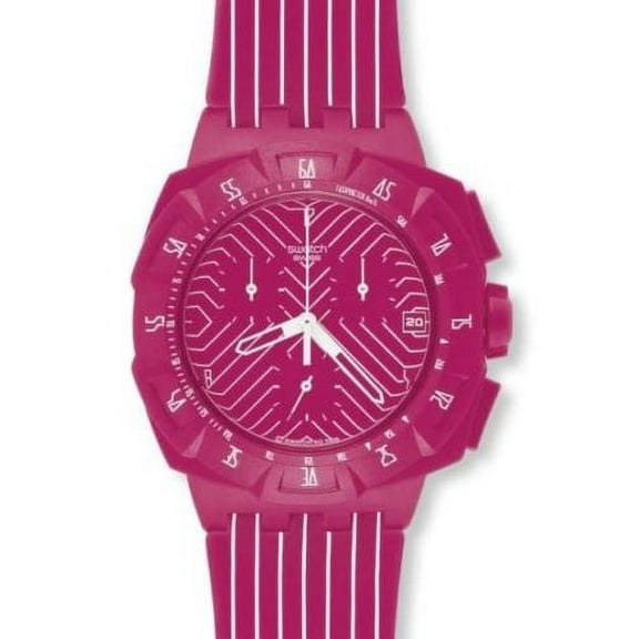 Swatch Men's Pink Run SUIP401 Chronograph Pink Dial Plastic Quartz Watch