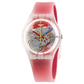 Swatch Monthly Drops Clearly Red Striped Quartz Unisex Watch GE292