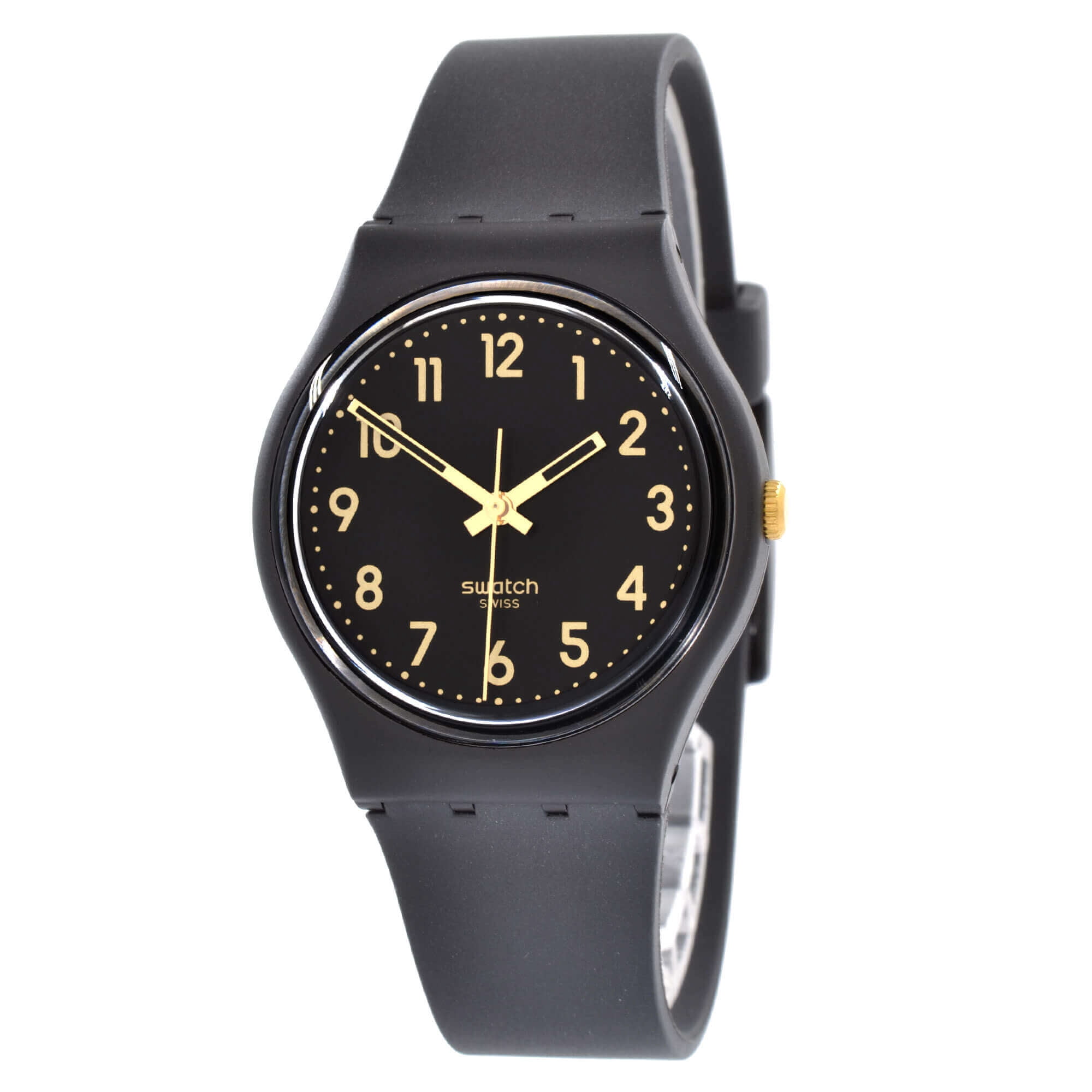 Swatch Unisex Classic Golden Tac Black Dial Strap Watch 