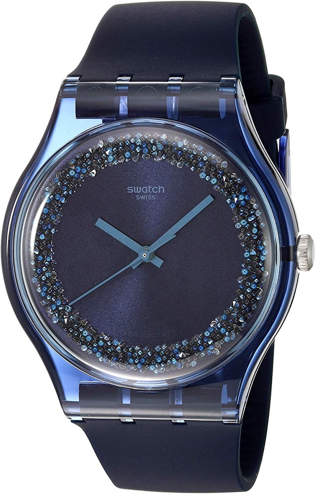 Swatch Female Watch, Transparent Case, Silicone Strap, Blue 